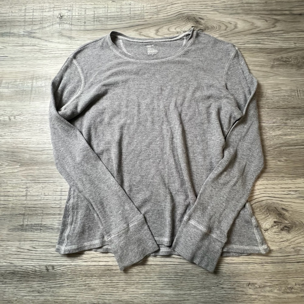 Gap Thermal Shirt Mens XL Gray Long Sleeve Waffle Knit Crew Neck Layering Top‎